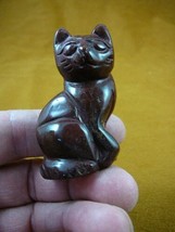 (Y-CAT-SIC-748) Red jasper KITTY CAT gemstone gem carving figurine I lov... - £13.69 GBP