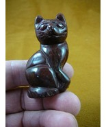 (Y-CAT-SIC-748) Red jasper KITTY CAT gemstone gem carving figurine I lov... - $333.19 MXN