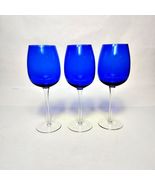 Set 3 Cobalt Blue Wine Glasses 9.5 Inch Tall 2.5 Inch Diameter Clear Stem - $24.89