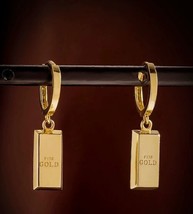 18ct Solid Gold Engraved Symbolic Gold Bar Huggie Hoops Earrings - 18K, luxury - £327.34 GBP
