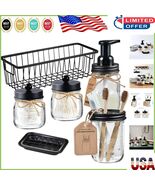 Complete 6-Piece Bathroom Set: Mason Jars &amp; Metal Wire Basket Included - $849.12 MXN