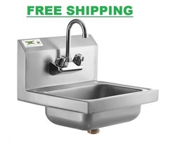 17&quot; X 15&quot; Hand Wash Sink W/ Faucet Commercial Stainless Steel Wall Mount... - £129.78 GBP