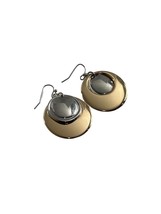 Metal Earrings Dangle Silver Tone Gold Tone Circles 2&quot; Long - £15.03 GBP