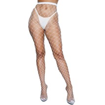 Wide Diamond Net Pantyhose Fence Net Big Fishnet Sheer Stretch White 2304 - £10.11 GBP+