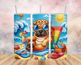 Skinny Tumbler with Straw, 20oz/30oz, Dog on Beach, Shar Pei, awd-1242 - £27.92 GBP+