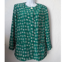 VTG 80s Leslie Fay Women 10P Green Blouse Blazer ButtonUp Tunic MidLength Pocket - £7.05 GBP