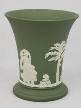 Wedgewood Jasperware Posy Pot Sage Green Sacrifice 4 Inch Flared Vase Excellent - £24.60 GBP