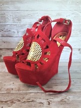 Alba Red &amp; Gold Tone Platform Heels Very High Heels - Size 7 - $20.99
