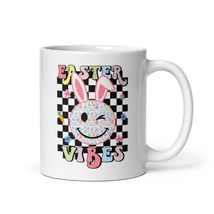 Funny Easter Day Mug - Retro Groovy Hippie Easter Vibes Leopard Smile Bunny Face - $16.58+