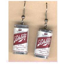 Funky Schlitz Beer Can Earrings Mardi Gras Bar Drink Party Charm Costume Jewelry - $6.97