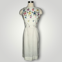 Vintage Dress Johnnye Jr Floral Embroidered 1950s White Violet Sheath Sm... - £34.24 GBP