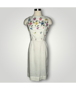 Vintage Dress Johnnye Jr Floral Embroidered 1950s White Violet Sheath Sm... - £34.40 GBP