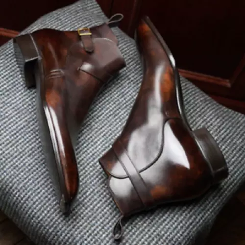 Handmade Men Jodhpurs Brown Shaded Cowhide Leather Ankle High Dress Formal Boot - £141.58 GBP