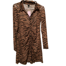 Wild Fable Womens Shirt Dress Brown Zebra Mini Collar Long Sleeve Mesh XS New - £11.67 GBP