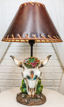 Rustic Western Cow Skull With Floral Succulents Feathers And Cactus Table Lamp - £51.94 GBP