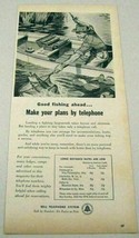 1957 Print Ad Bell Telephone System Fisherman in Boat Catches Fish - £7.20 GBP