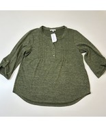 Notations Women’s Blouse Size Xl Shirt Pintuck Green Tab Sleeve 1/4 Button  - $14.95