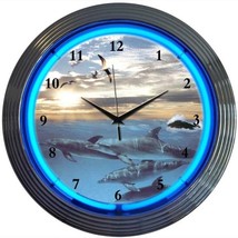 Dolphins At Sea Art Light 15&quot; Wall Décor Neon Clock 8DOLPH - $79.99