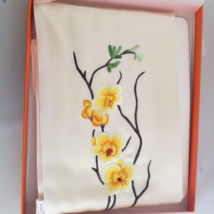Zhijinlou 100% Silk Scarf Light Weight NIB Yellow &amp; Cream Orchids Embroidery - £36.68 GBP