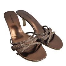 Kelly Katie Kitten Heels 8.5 Bronze Glitter Strappy Slip-on Flirt Sandals - £16.93 GBP