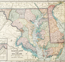 1917 Maryland Delaware State Map Antique Atlas Of The World WW1 Era US D... - $554.45 MXN