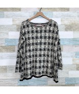 Chelsea + Violet Buffalo Check Swing Sweater Black Ivory Fringe Womens M... - $9.89