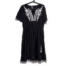 Solitaire Summer Dress XL Fit Flare Black White Embroidered Floral Short... - £20.08 GBP