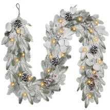 6 FT Pre-lit Christmas Garland - Artificial Flocked Christmas Garland, NEW - $534.22 MXN