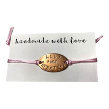 Hand Crafted Stamped Copper Tone Intention Bracelet Adjustable Silk Cord-Live w/ - $26.52