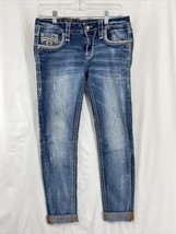 Rock Revival Jelina Women&#39;s Size 29 Ankle Cuffed Skinny Denim Jeans Whisker - £45.16 GBP
