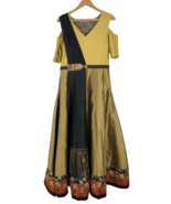 Indian Bollywood Batik Formal Long Gown Dress Gold Black Sash 6 8 Embroi... - £105.91 GBP