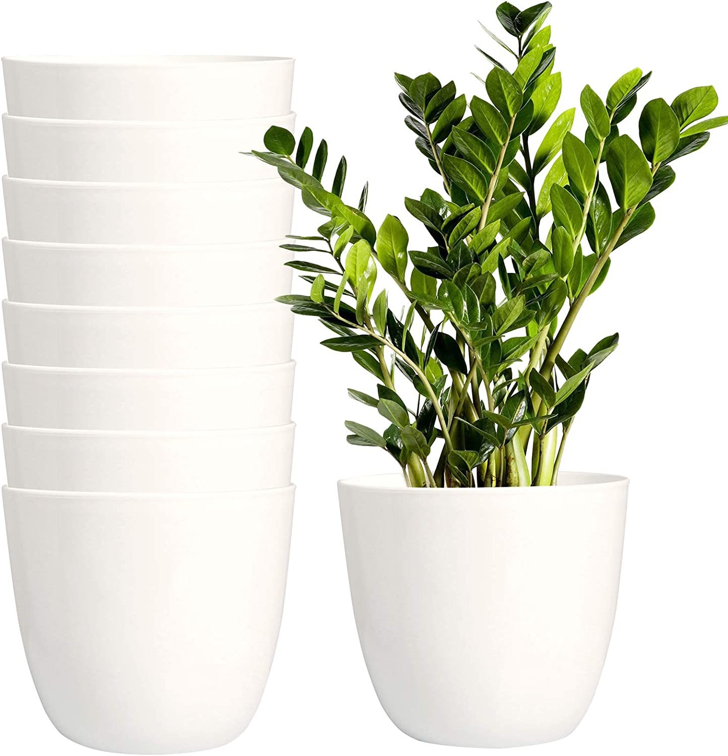 Youngever 8 Pack 5.5 Inch Plastic Planters Indoor Flower Plant Pots,, White - $30.99