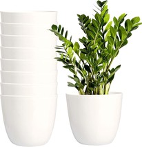 Youngever 8 Pack 5.5 Inch Plastic Planters Indoor Flower Plant Pots,, White - £24.77 GBP