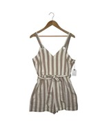 New Coco Jaimeson Romper Womens Large Tan Ivory Linen V Neck Nautical Co... - $32.48 CAD