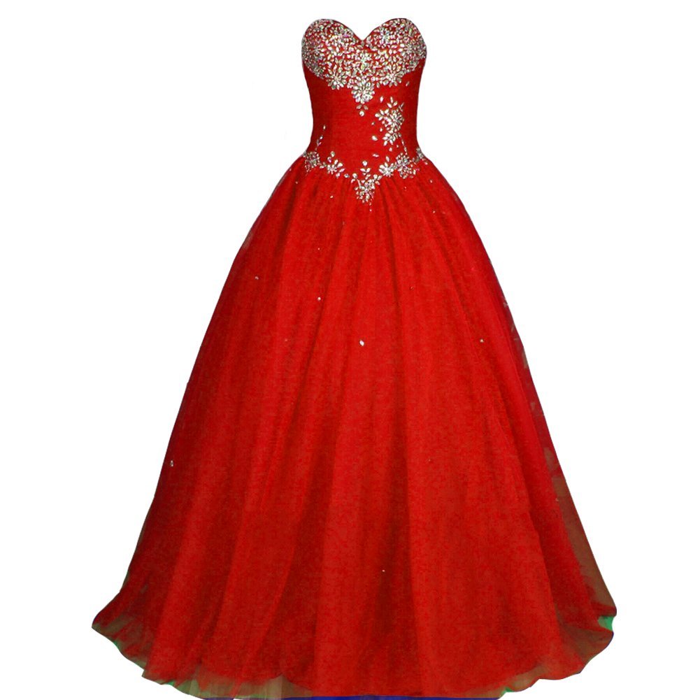 Kivary Crystals Sweetheart Long Ball Gown Corset Prom Quinceanera Pageant Formal