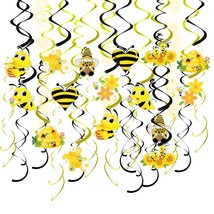 Bee Party Hanging Decorations - 33Pcs Bee Hanging Swirls With Led String... - £10.19 GBP