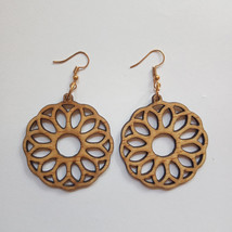 Wooden earrings handmade natural casual earrings - round flower type 2 - £11.18 GBP