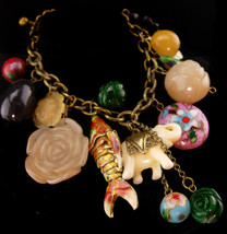 Exotic elephant charm Bracelet - Vintage chunky enamel oriental charm - Asian my - £98.36 GBP