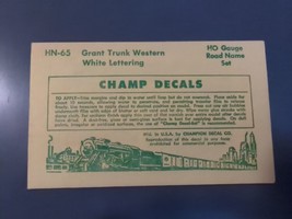 Vintage Champ Decals No. HN-65 Grand Trunk Western GTW Road Name White HO - $14.95