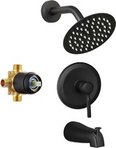 Tub Shower Faucet Set (Valve Included) With 6-Inch Rain Shower Head, Matte Black - £65.66 GBP