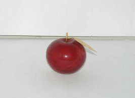 Alabaster Red Apple Brass Stem &amp; Leaf Paper Weight - £19.39 GBP