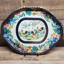 Vintage Daher Decorated Ware England Tin Metal Painted Large Tray Rooster Floral - £39.13 GBP