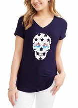 No Boundaries Women&#39;s Juniors Brushed V Neck T Shirt Size Small (3-5) Skull Star - £7.15 GBP