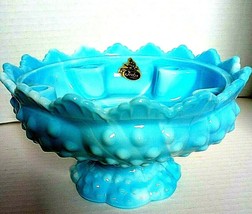 Vintage Collectible  FENTON  Blue Hobnail 6 Candle , FOOTED CANDLE HOLDER - $29.99