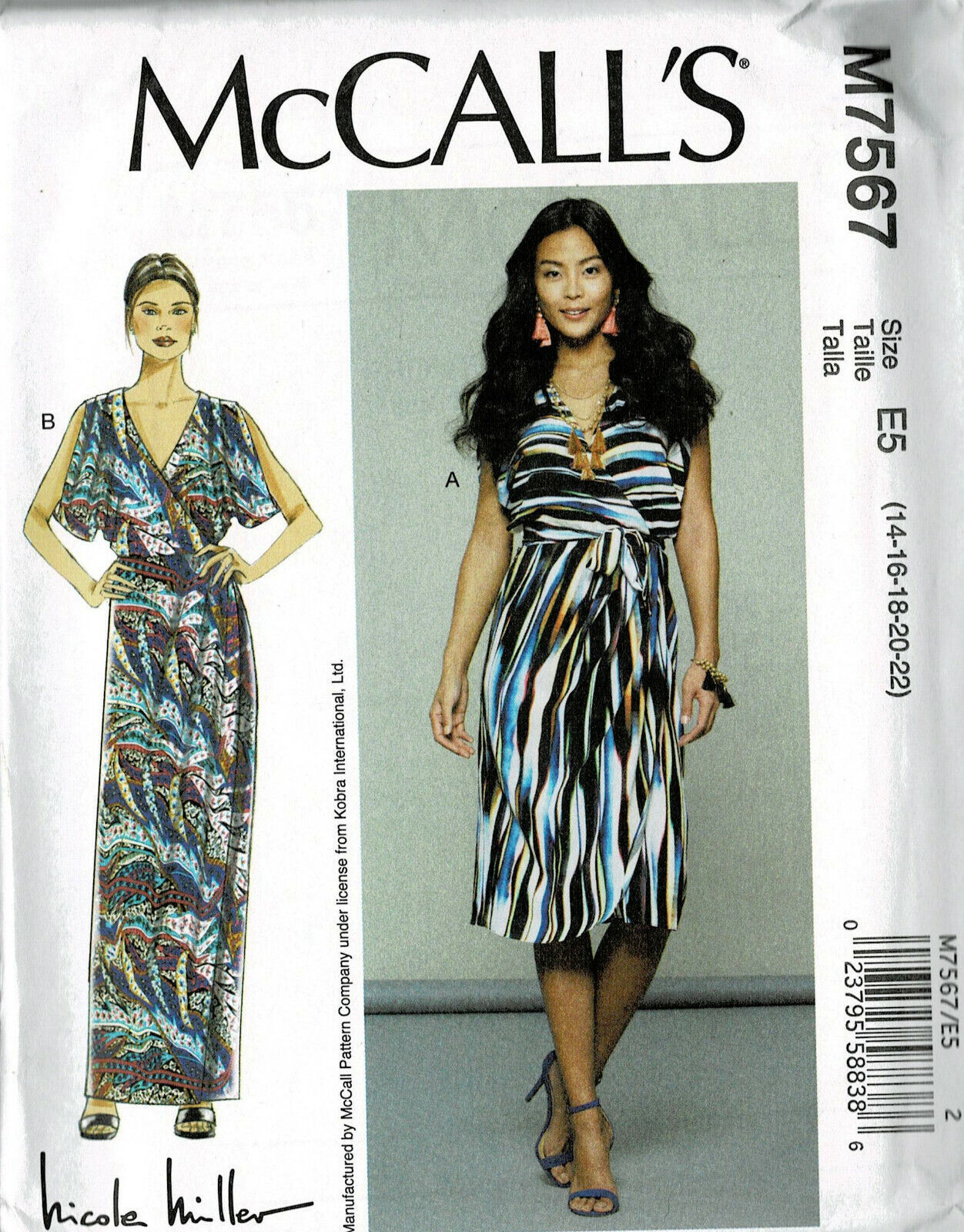 Womens Misses Wrap Front Bodice Dresses w/Belt McCalls Pattern M7567 Szs 14-22 - $6.44