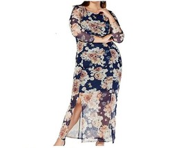 NY Collection Womens 1X Blue Floral Ruched Long Sleeve Mesh Sheath Dress NEW - £19.01 GBP