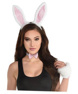 Sexy 5 Pc Deluxe Naughty Bunny Costume Set White Ears Cuffs Tail - £21.33 GBP