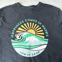 Life Is Good Happiness Comes in Wave Black Long Sleeve T-Shirt - Men&#39;s S... - $23.70