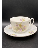 Carl Teilsch tea cup&amp; saucer, white porcelain, purple floral. ANT 1887 G... - £32.56 GBP