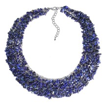 Collared Cluster Genuine Navy Blue Lapis Bead Wire Works Necklace - £39.87 GBP